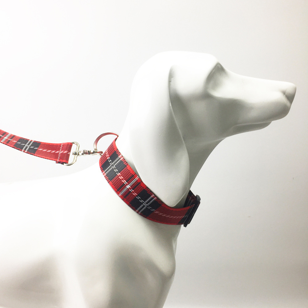Pet Dog Collar Check Pattern Leash - Image 9