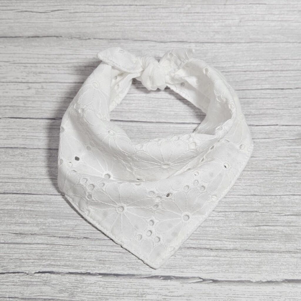 Large Flower Eyelet White Dog Bandana