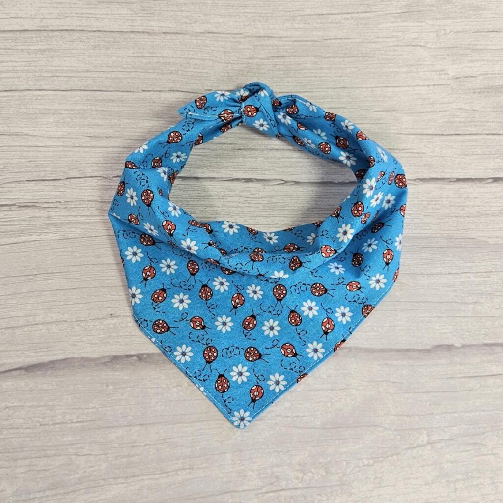 Ladybugs & Daisies Blue Dog Bandana