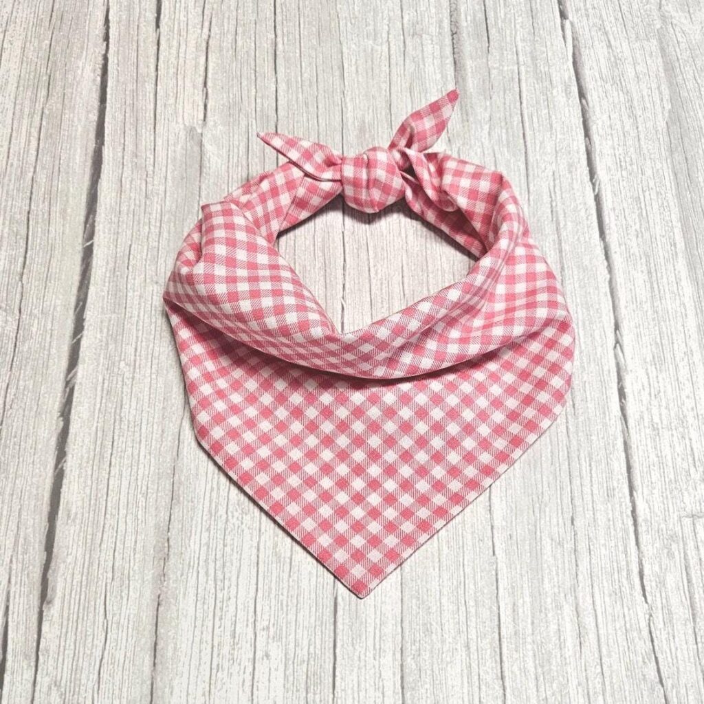 Small Gingham Pink Dog Bandana
