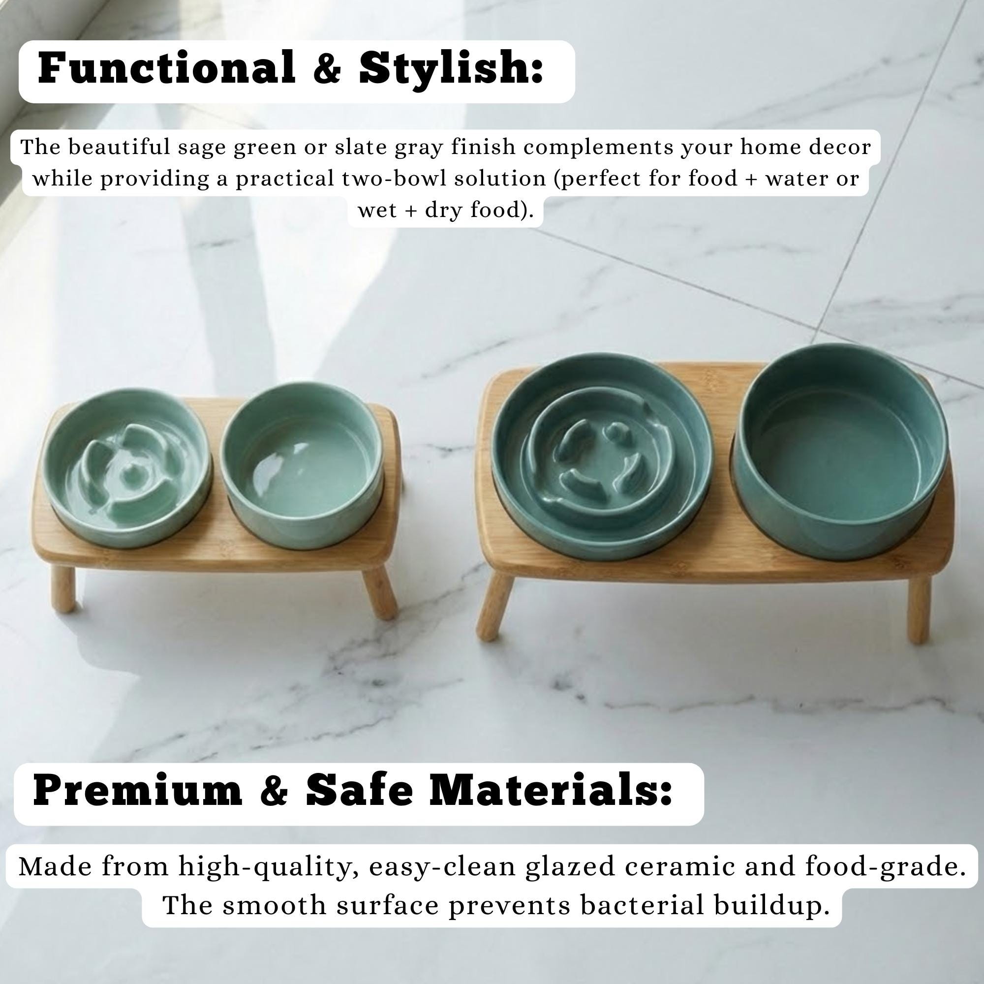 Elevated Ceramic Slow Feeder Dog Bowl with Anti-Slip Bamboo Stand - For Large Breeds - Image 7