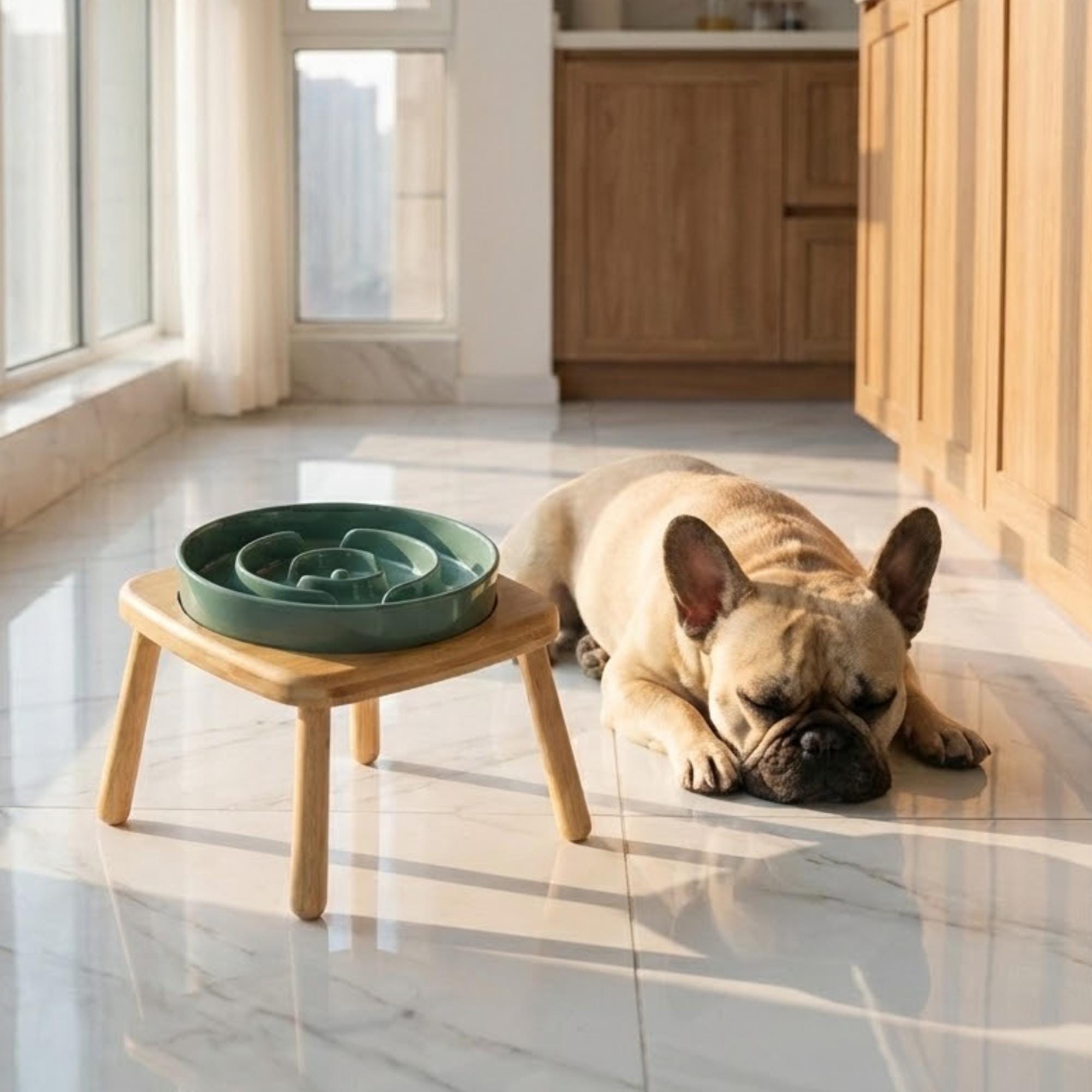 Elevated Ceramic Slow Feeder Dog Bowl with Anti-Slip Bamboo Stand - For Large Breeds - Image 4