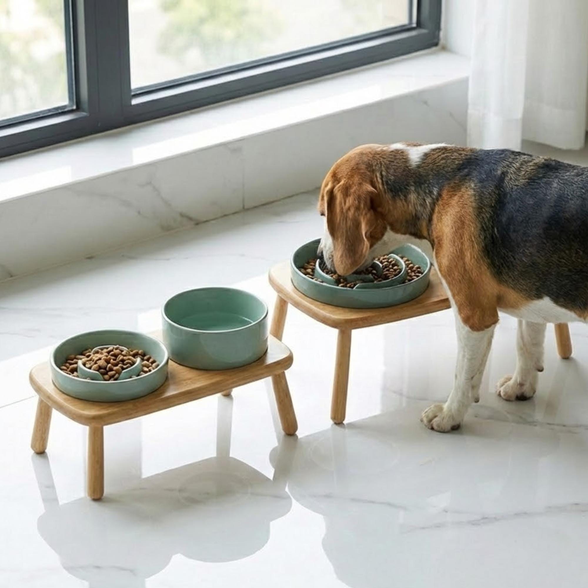 Elevated Ceramic Slow Feeder Dog Bowl with Anti-Slip Bamboo Stand - For Large Breeds - Image 10