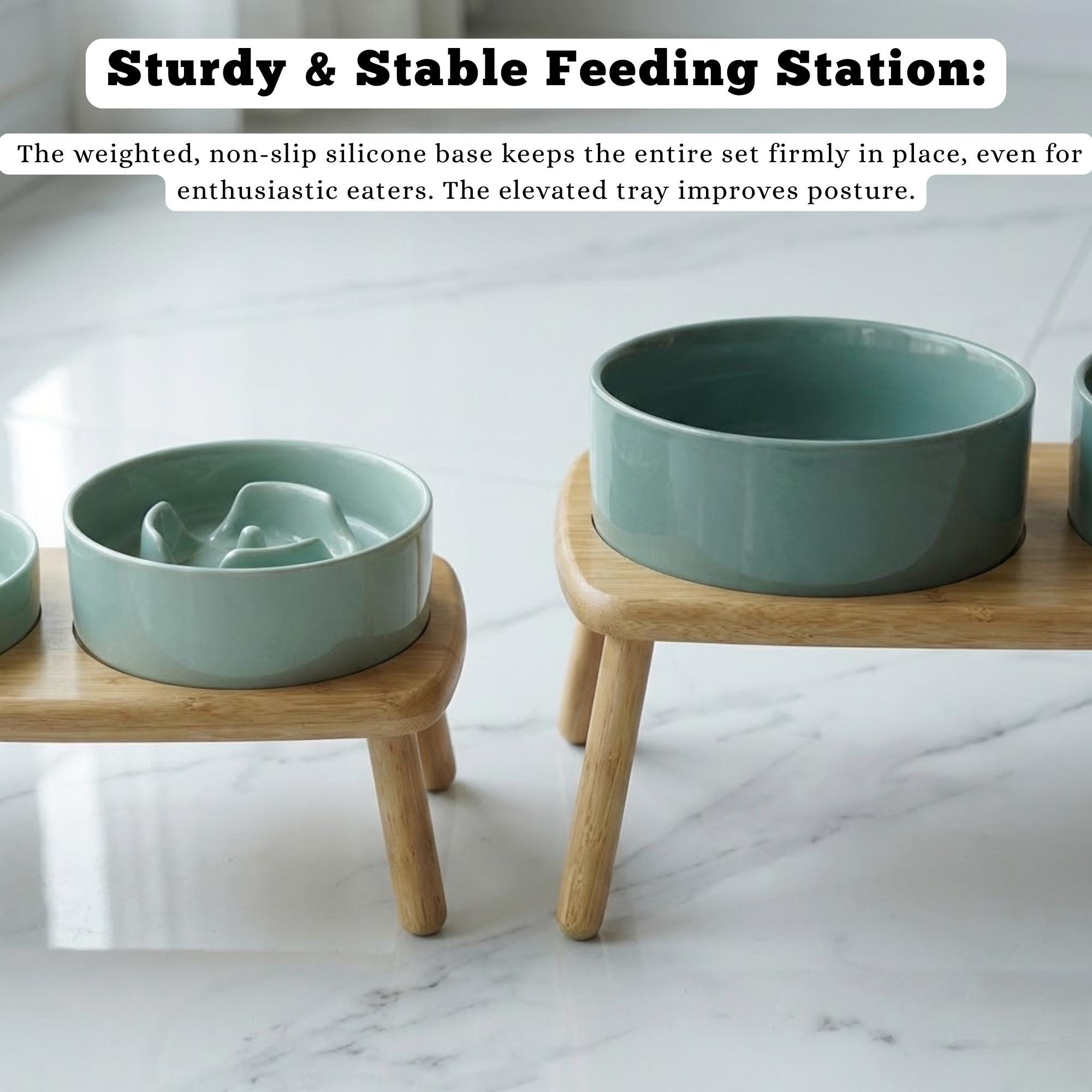 Elevated Ceramic Slow Feeder Dog Bowl with Anti-Slip Bamboo Stand - For Large Breeds - Image 9