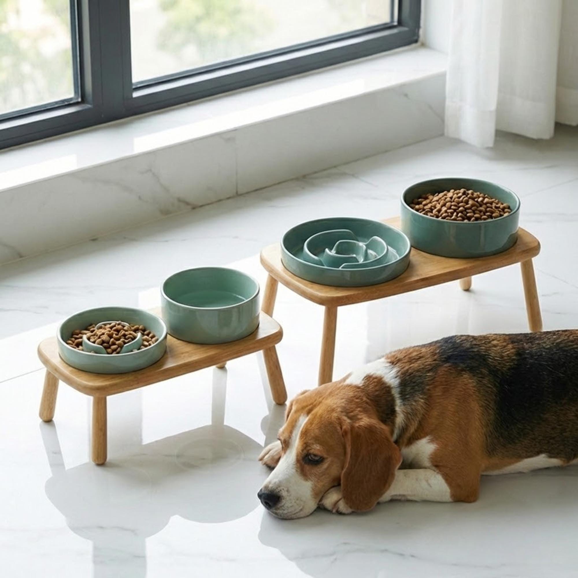 Elevated Ceramic Slow Feeder Dog Bowl with Anti-Slip Bamboo Stand - For Large Breeds - Image 20