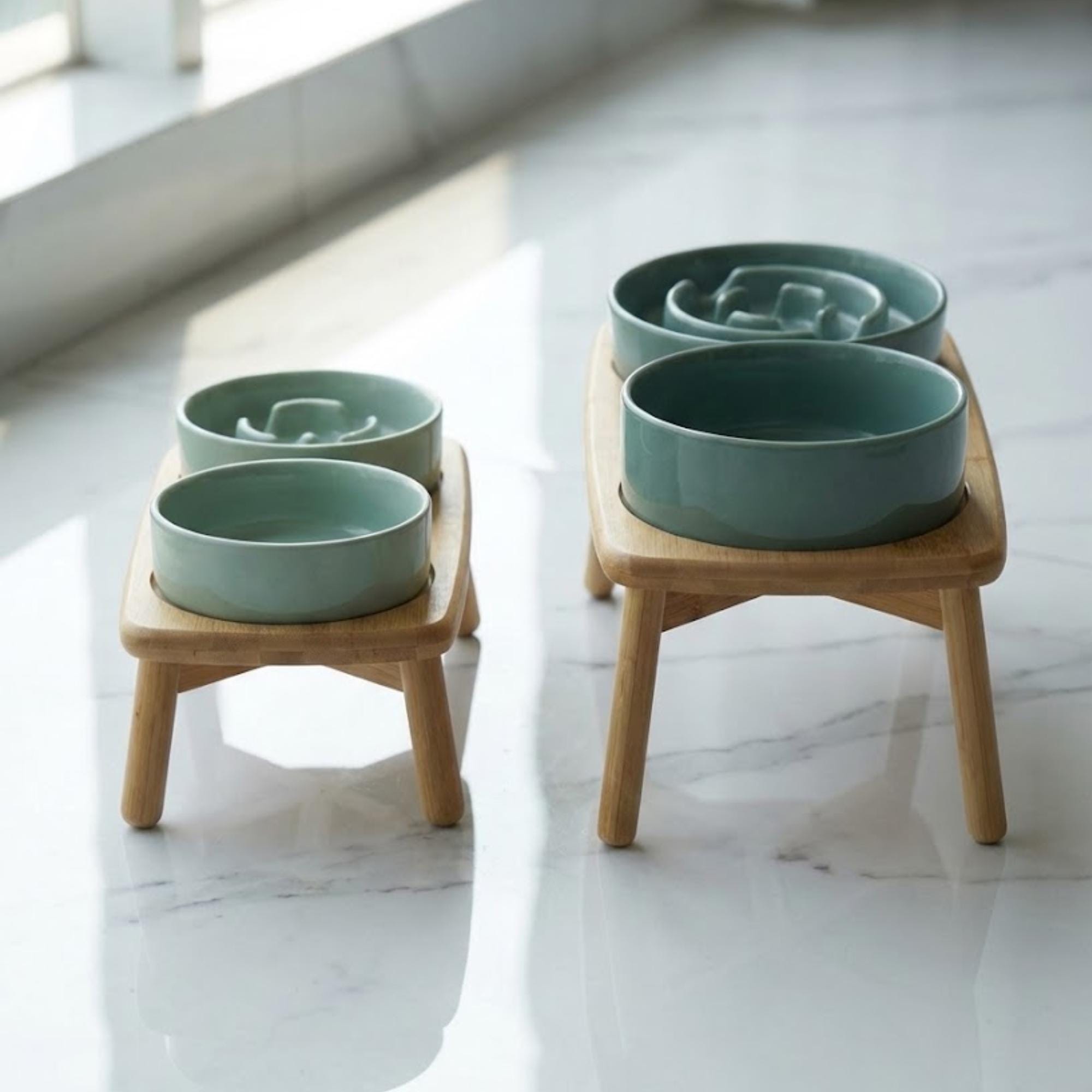 Elevated Ceramic Slow Feeder Dog Bowl with Anti-Slip Bamboo Stand - For Large Breeds - Image 8