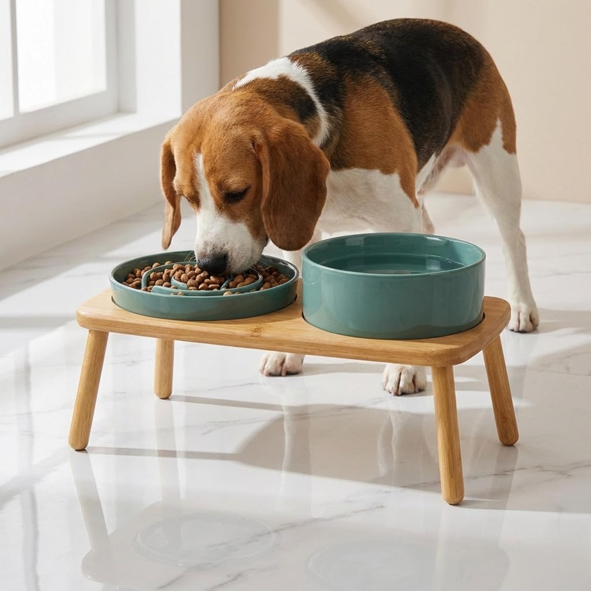 Elevated Ceramic Slow Feeder Dog Bowl with Anti-Slip Bamboo Stand - For Large Breeds - Image 13