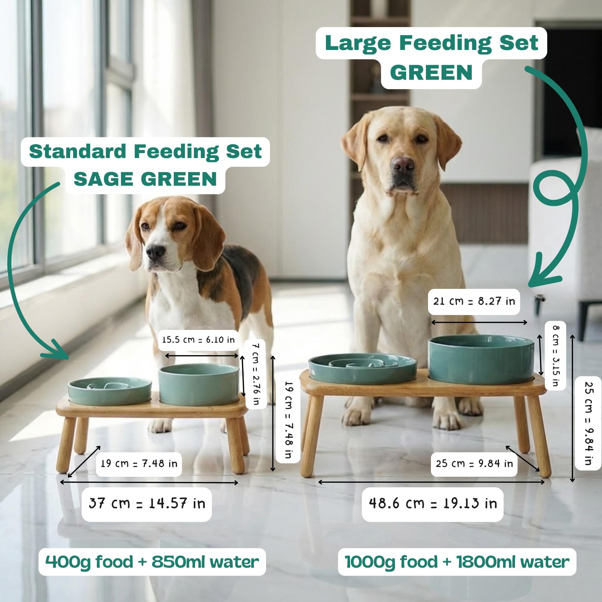 Elevated Ceramic Slow Feeder Dog Bowl with Anti-Slip Bamboo Stand - For Large Breeds - Image 18