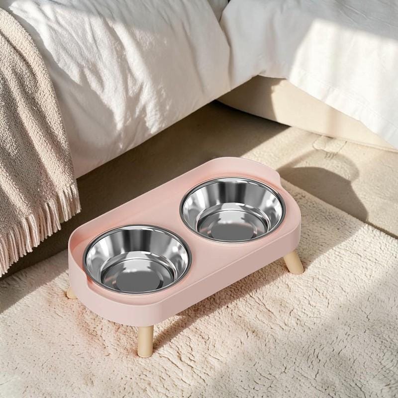 Elevated Pet Bowl Set – Stainless Steel Double Dog & Cat Feeder – Raised Neck Support Feeding Station - Image 2