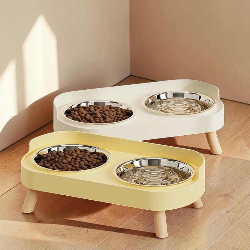 Elevated Pet Bowl Set – Stainless Steel Double Dog & Cat Feeder – Raised Neck Support Feeding Station