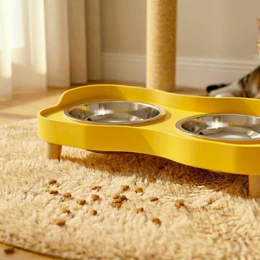 Elevated Double Cat Bowl Set Stainless Steel Pet Feeder, Modern Minimalist Design - Image 2