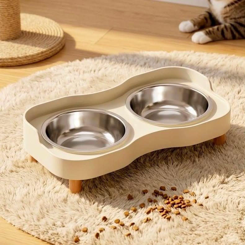 Elevated Double Cat Bowl Set Stainless Steel Pet Feeder, Modern Minimalist Design - Image 3