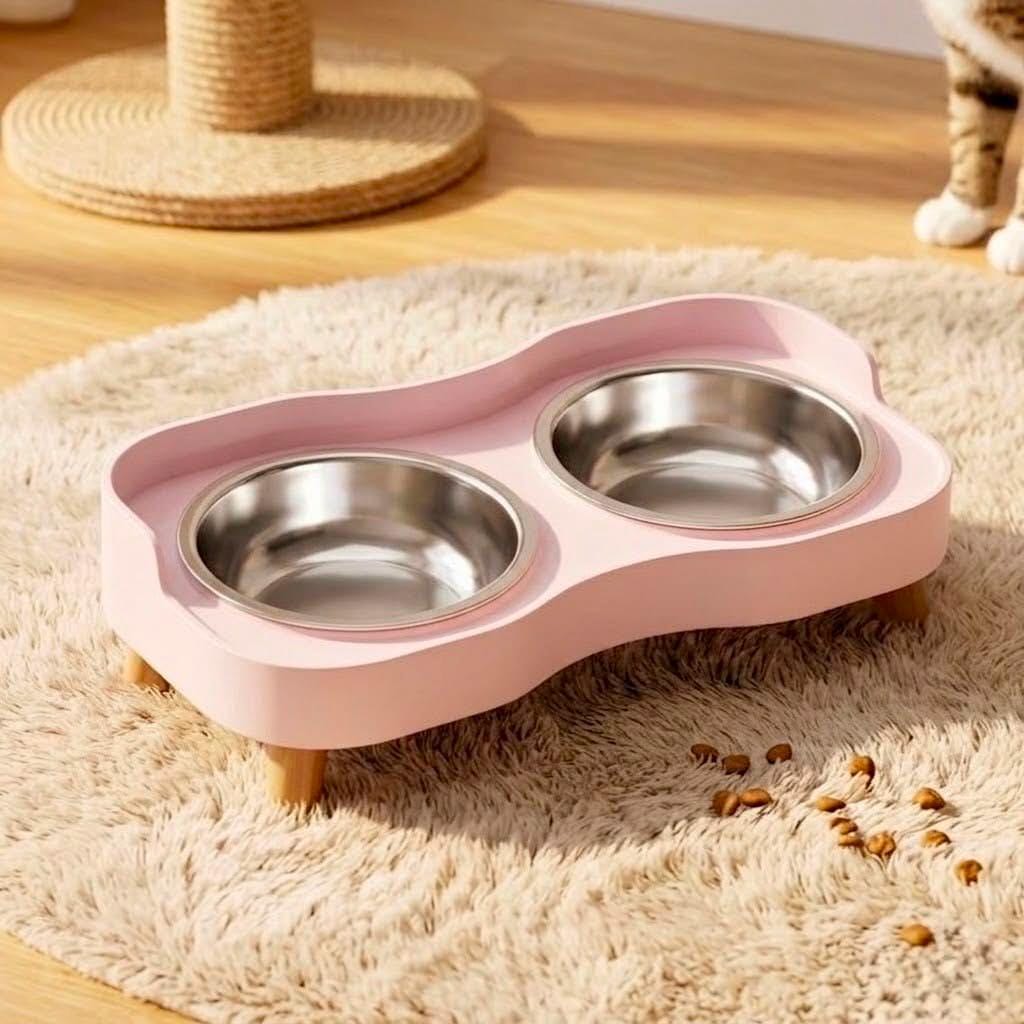 Elevated Double Cat Bowl Set Stainless Steel Pet Feeder, Modern Minimalist Design - Image 4