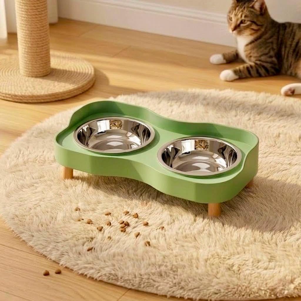 Elevated Double Cat Bowl Set Stainless Steel Pet Feeder, Modern Minimalist Design - Image 6