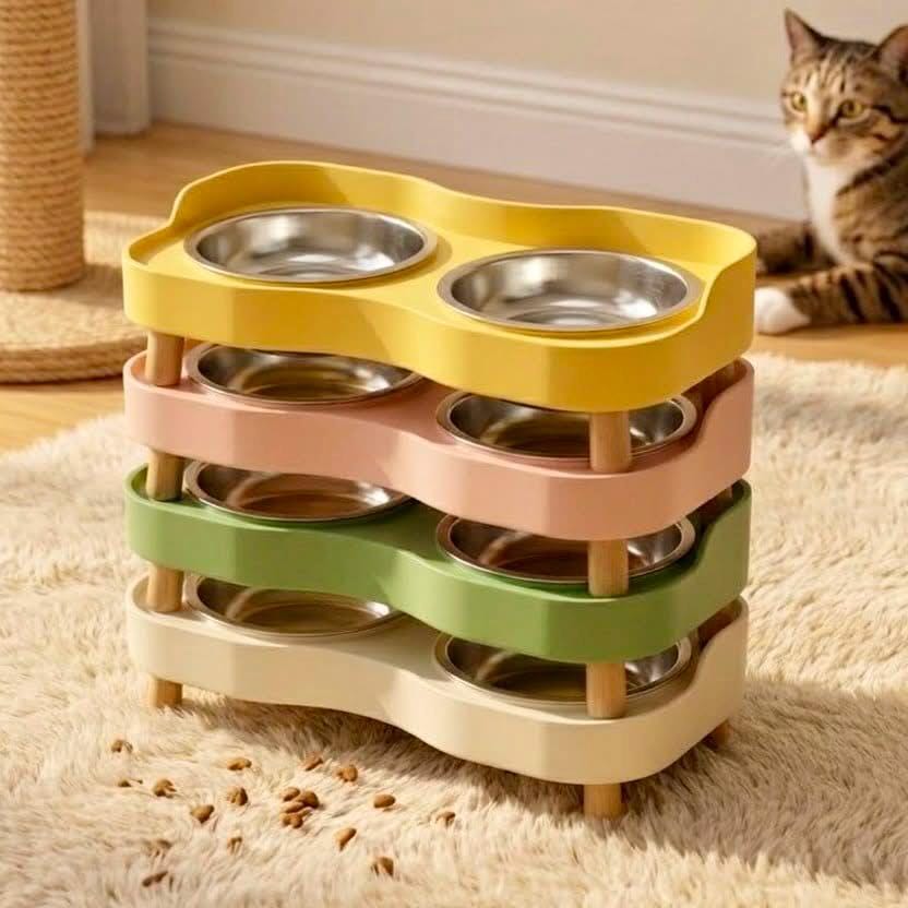 Elevated Double Cat Bowl Set Stainless Steel Pet Feeder, Modern Minimalist Design - Image 10