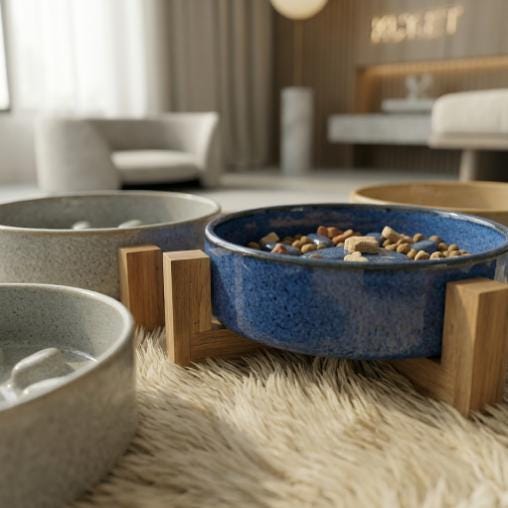 Ceramic Slow Feeder Cat Bowl with Acacia Wood Stand, Elevated Anti-Gulping Pet Dish - Image 6