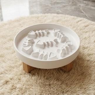 Ceramic Slow Feeder Pet Bowl, Fish Bone Pattern, Optional Wooden Stand - Image 9