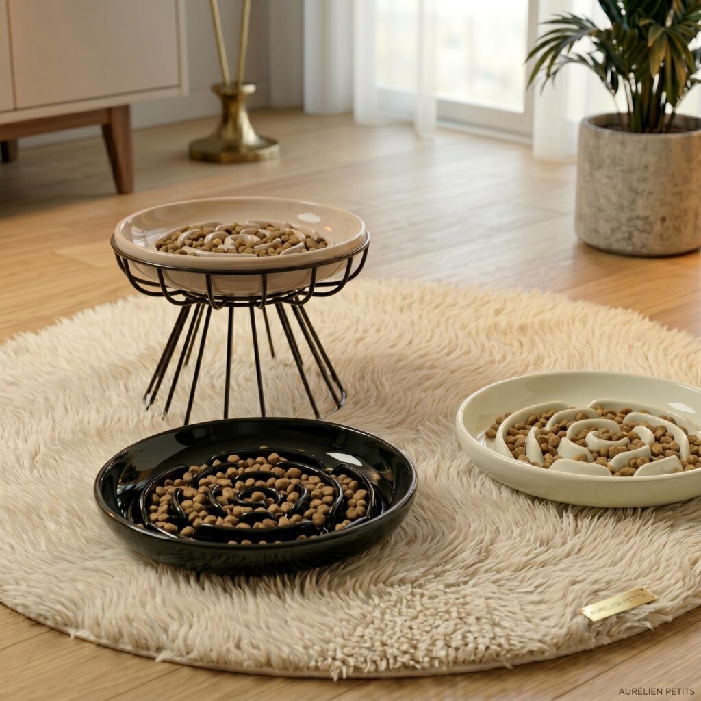 Ceramic Slow Feeder Pet Bowl, Maze Design Cat Dog Food Dish, Anti Gulping Plate