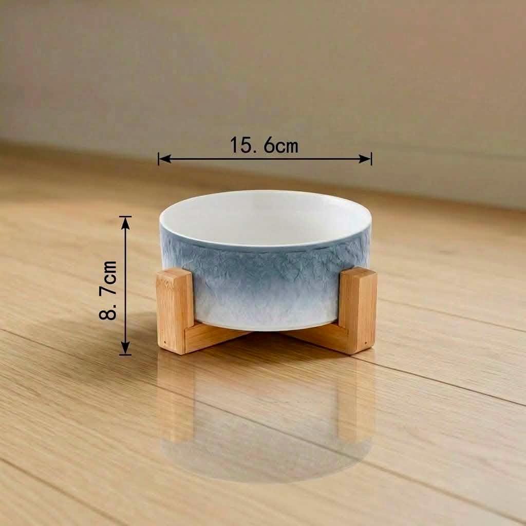 Ceramic Pet Bowl with Wooden Stand, Raised Cat Dog Feeder, Ombre Glaze Colors - Image 7