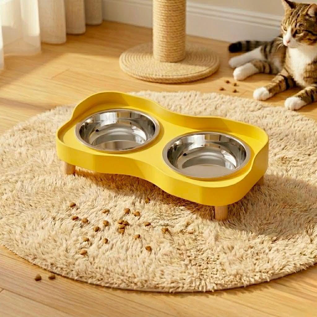 Elevated Double Cat Bowl Set Stainless Steel Pet Feeder, Modern Minimalist Design - Image 5