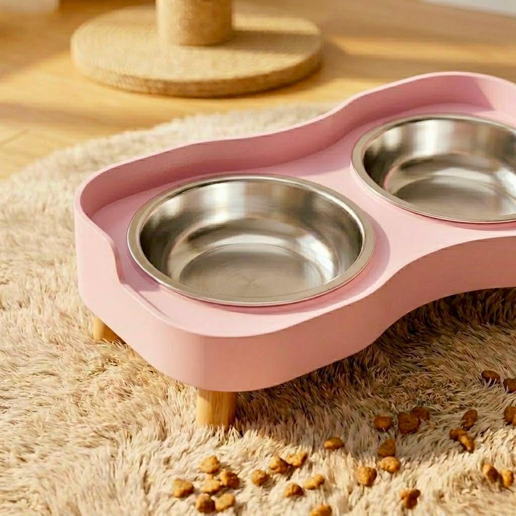 Elevated Double Cat Bowl Set Stainless Steel Pet Feeder, Modern Minimalist Design - Image 7
