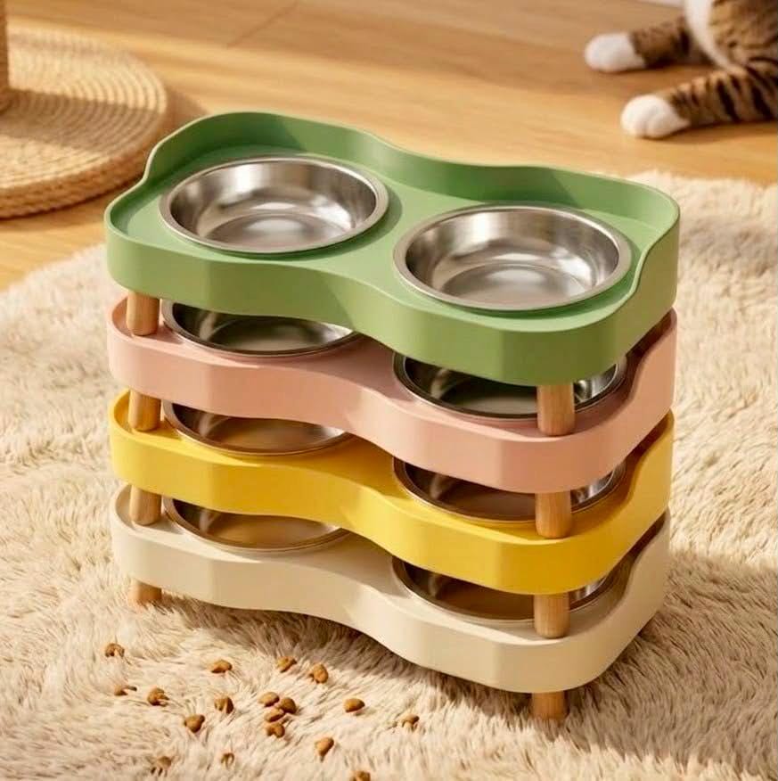 Elevated Double Cat Bowl Set Stainless Steel Pet Feeder, Modern Minimalist Design - Image 9