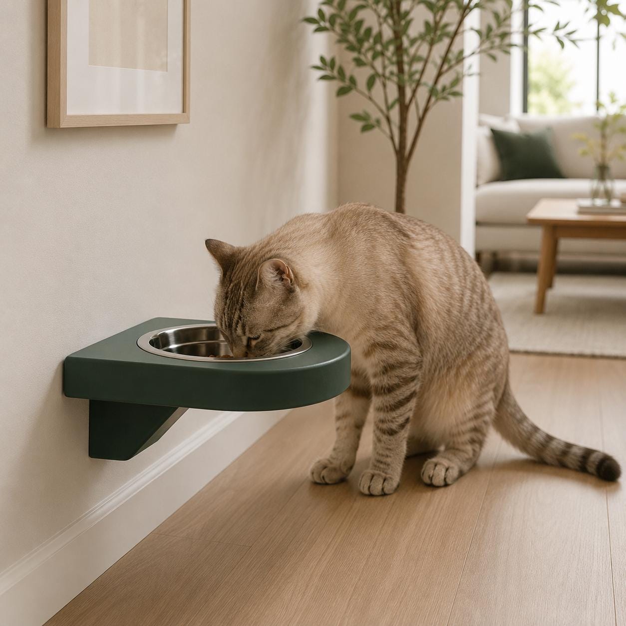 Wall Mounted Cat Feeder Shelf with Bowl, Modern Cat Feeding Station, Elevated Cat Bowl Shelf, Minimalist Pet Bowl Holder - Image 9