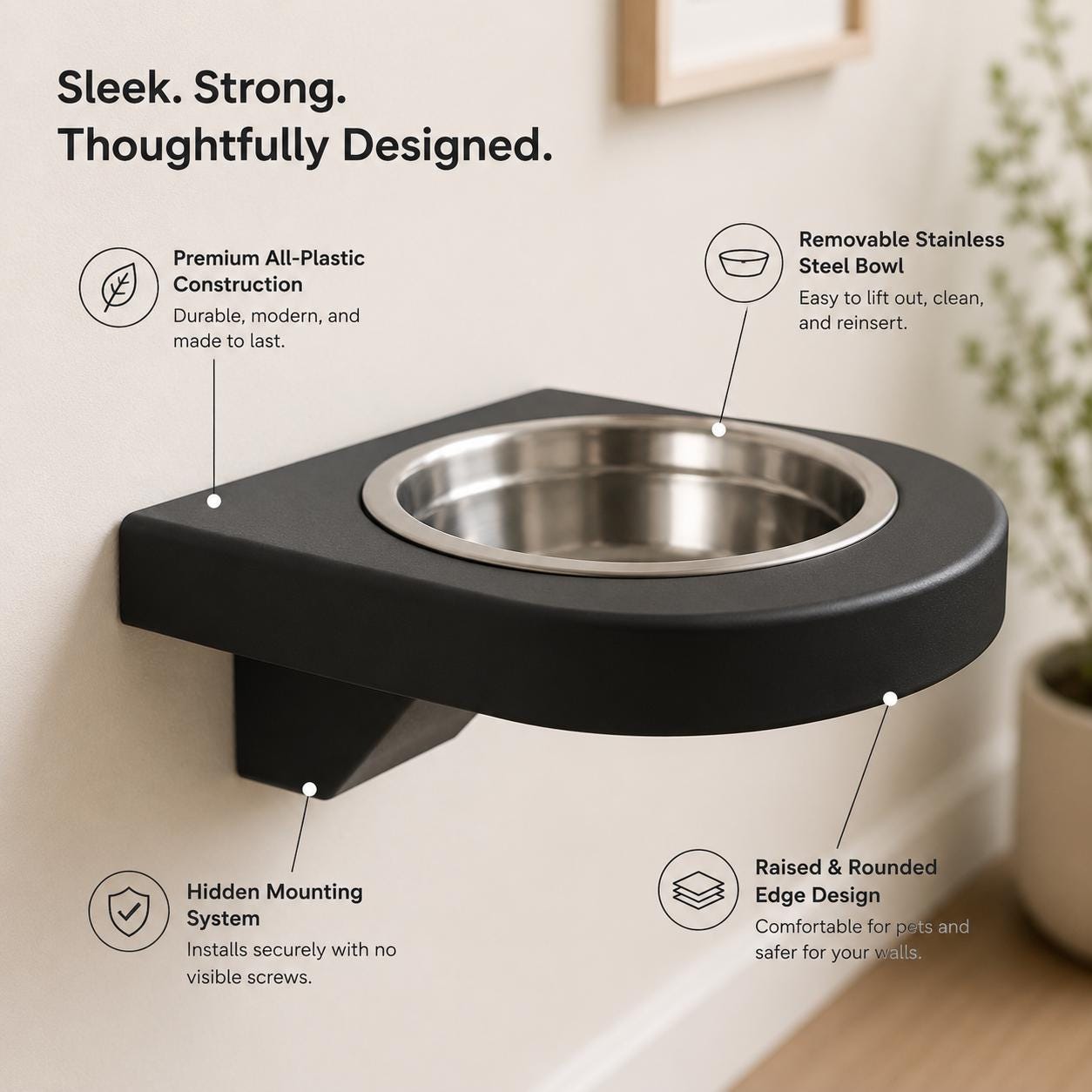 Wall Mounted Cat Feeder Shelf with Bowl, Modern Cat Feeding Station, Elevated Cat Bowl Shelf, Minimalist Pet Bowl Holder - Image 10