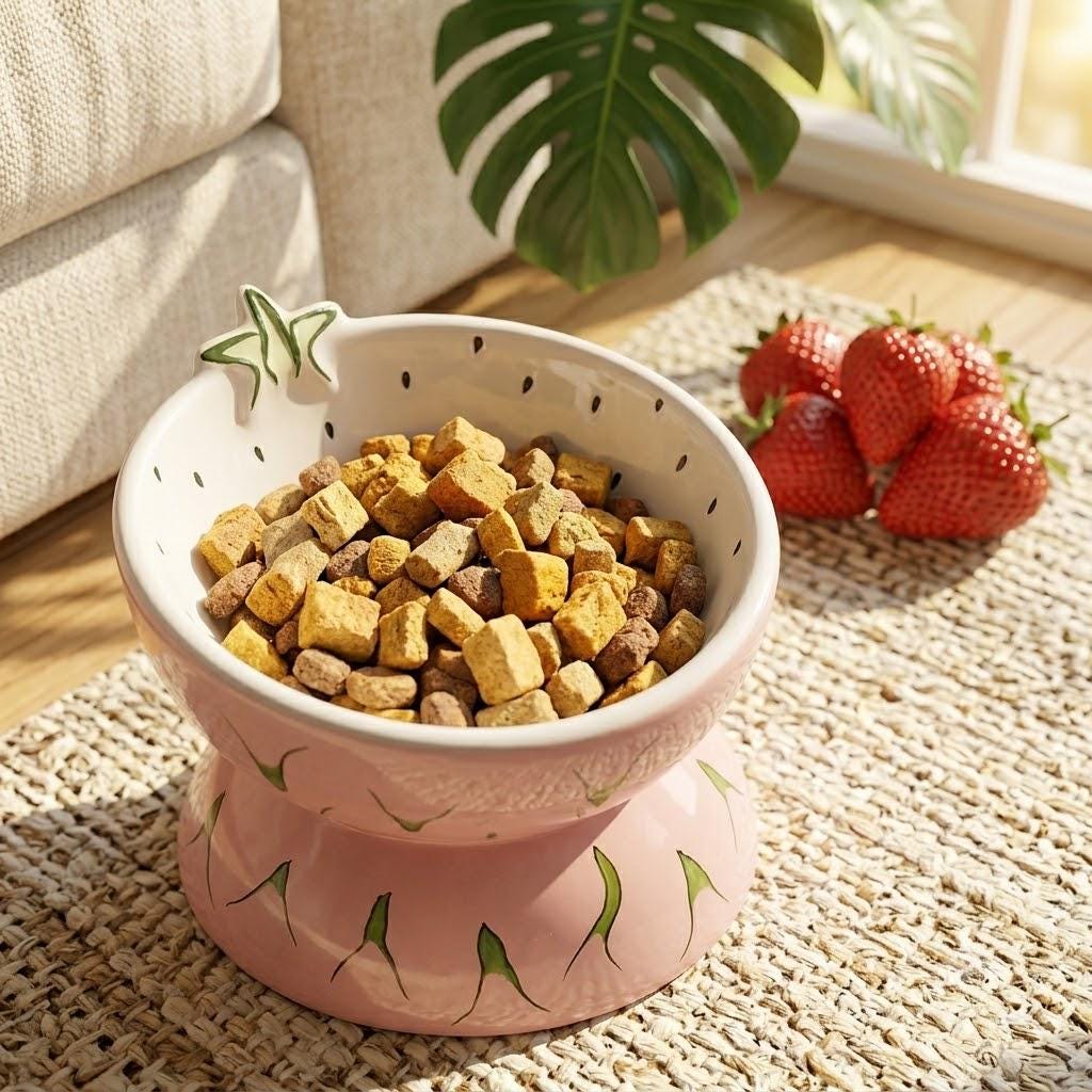 Ceramic Fruit Pet Bowl Set Elevated Watermelon, Orange, Strawberry Designs - Image 9