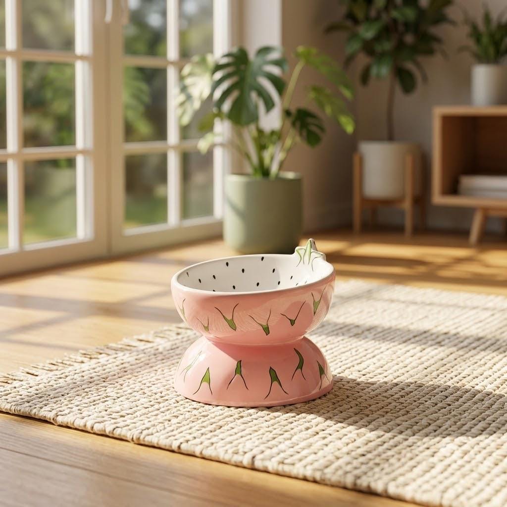 Ceramic Fruit Pet Bowl Set Elevated Watermelon, Orange, Strawberry Designs - Image 8