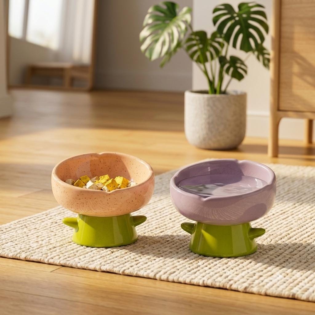 Tulip Ceramic Pet Bowl, Elevated Flower Dish for Cats, Small Dogs