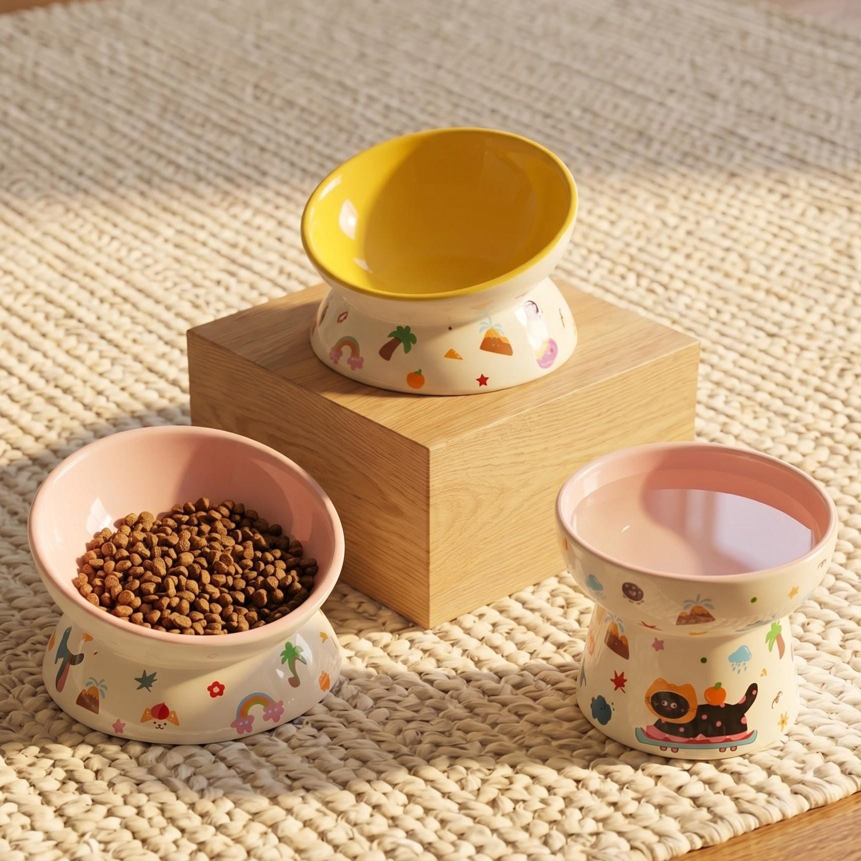 Black Cat Ceramic Elevated Cat Bowl, Tilted Pet Feeder, Whisker Friendly Dish - Image 3