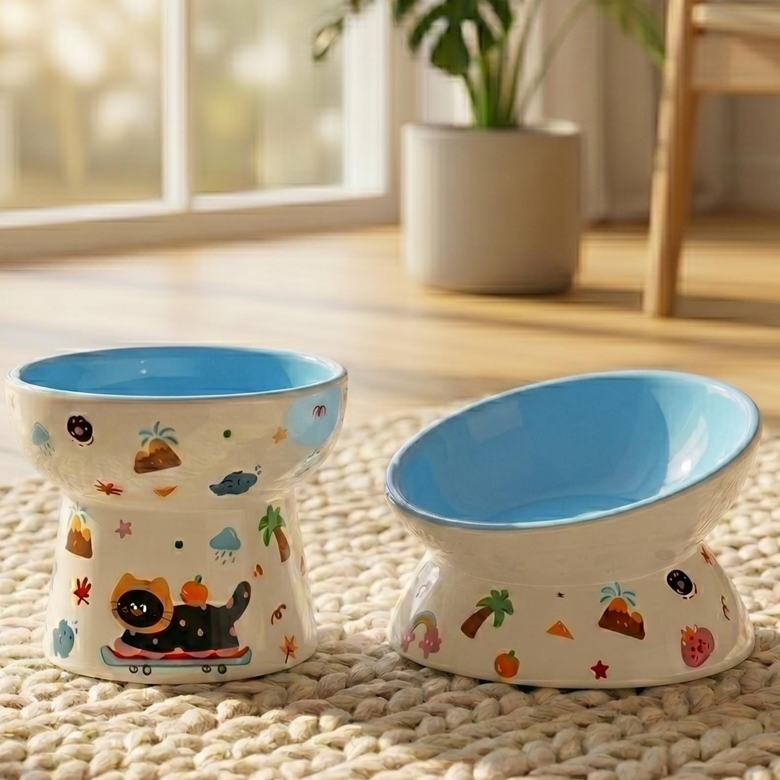 Black Cat Ceramic Elevated Cat Bowl, Tilted Pet Feeder, Whisker Friendly Dish - Image 9