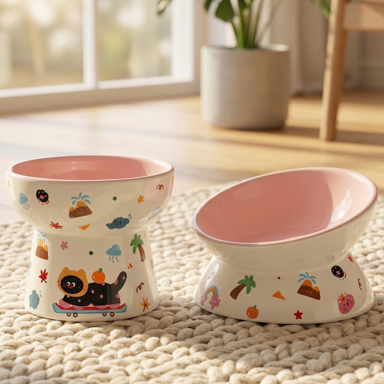 Black Cat Ceramic Elevated Cat Bowl, Tilted Pet Feeder, Whisker Friendly Dish - Image 11