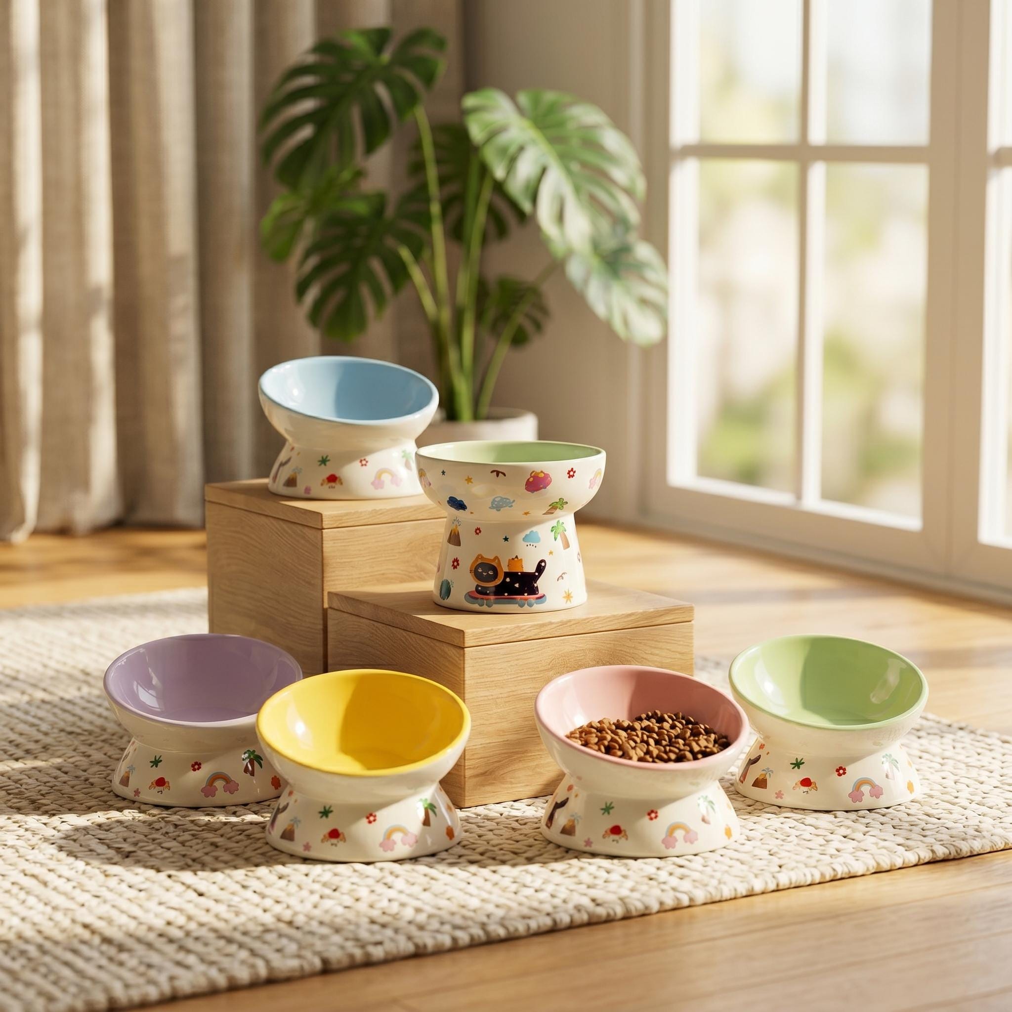 Black Cat Ceramic Elevated Cat Bowl, Tilted Pet Feeder, Whisker Friendly Dish - Image 5