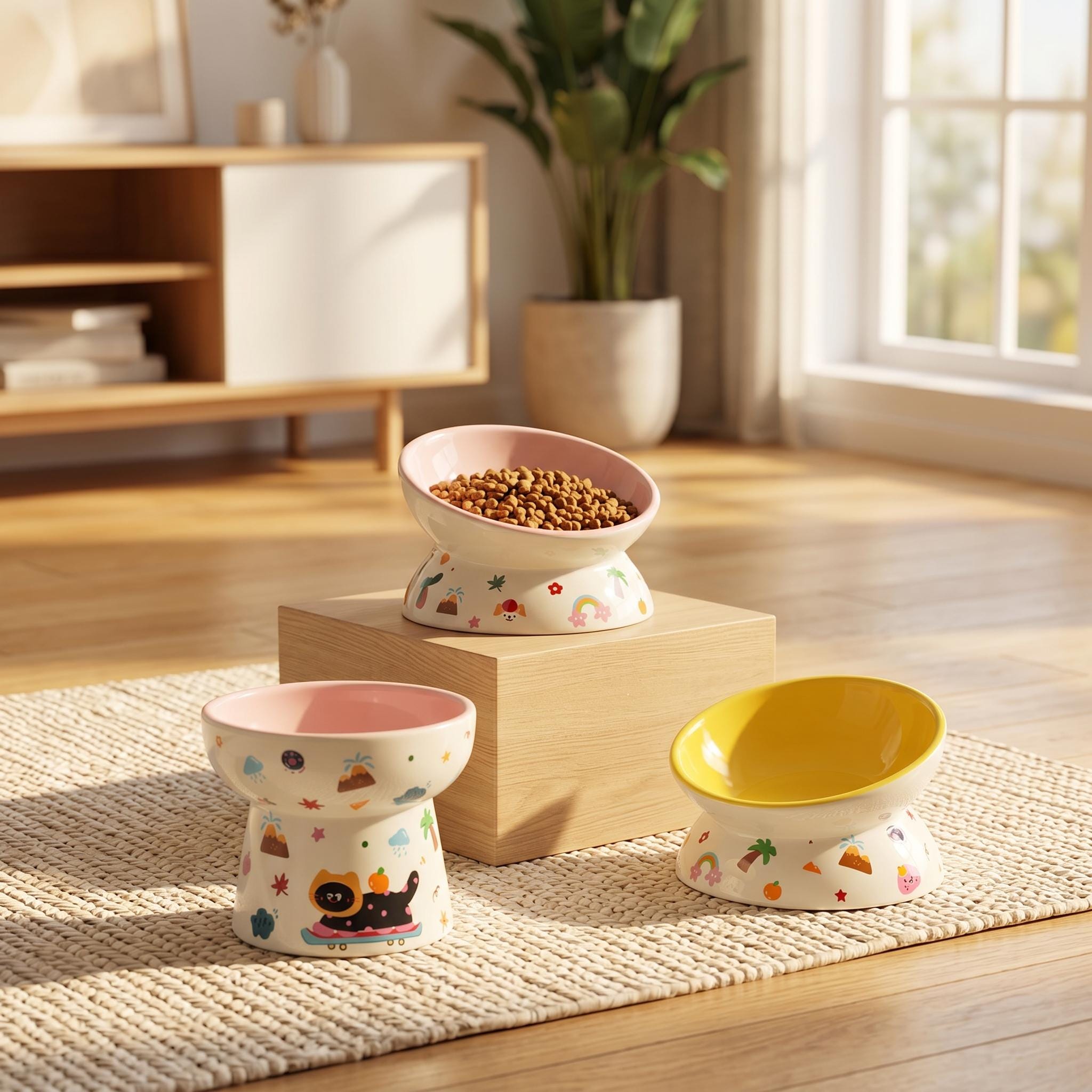 Black Cat Ceramic Elevated Cat Bowl, Tilted Pet Feeder, Whisker Friendly Dish - Image 6