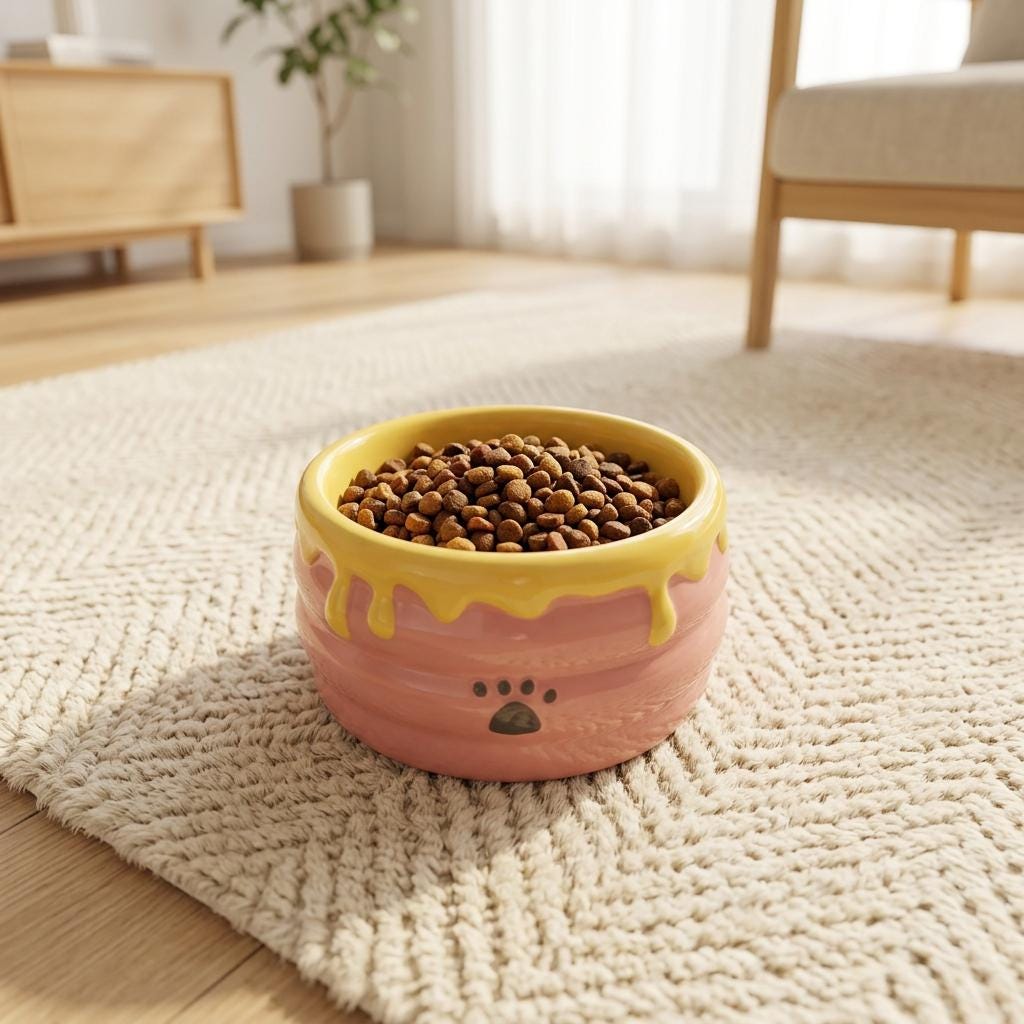 Bee Hive Ceramic Cat Bowl, Elevated Pet Feeder, Whisker Friendly Dish - Image 5