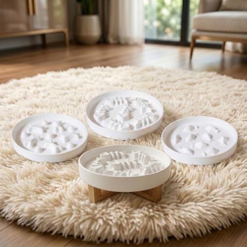 Ceramic Slow Feeder Pet Bowl, Fish Bone Pattern, Optional Wooden Stand - Image 2