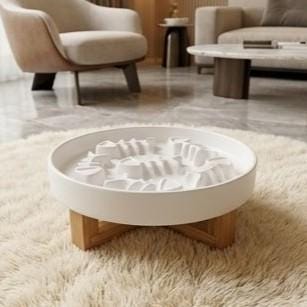 Ceramic Slow Feeder Pet Bowl, Fish Bone Pattern, Optional Wooden Stand - Image 6