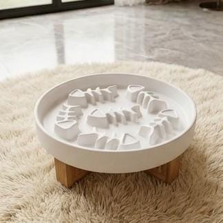 Ceramic Slow Feeder Pet Bowl, Fish Bone Pattern, Optional Wooden Stand - Image 7