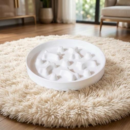 Ceramic Slow Feeder Pet Bowl, Fish Bone Pattern, Optional Wooden Stand - Image 5