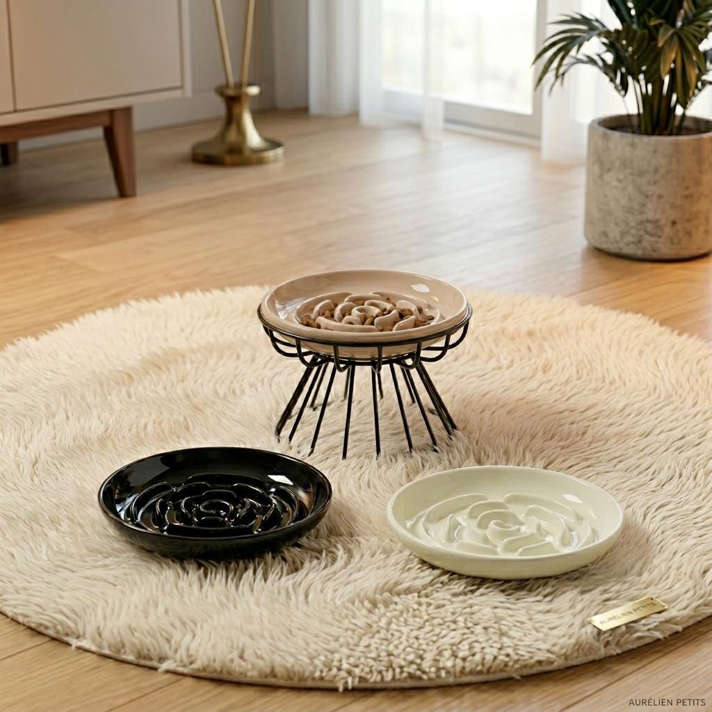 Ceramic Slow Feeder Pet Bowl, Maze Design Cat Dog Food Dish, Anti Gulping Plate - Image 3