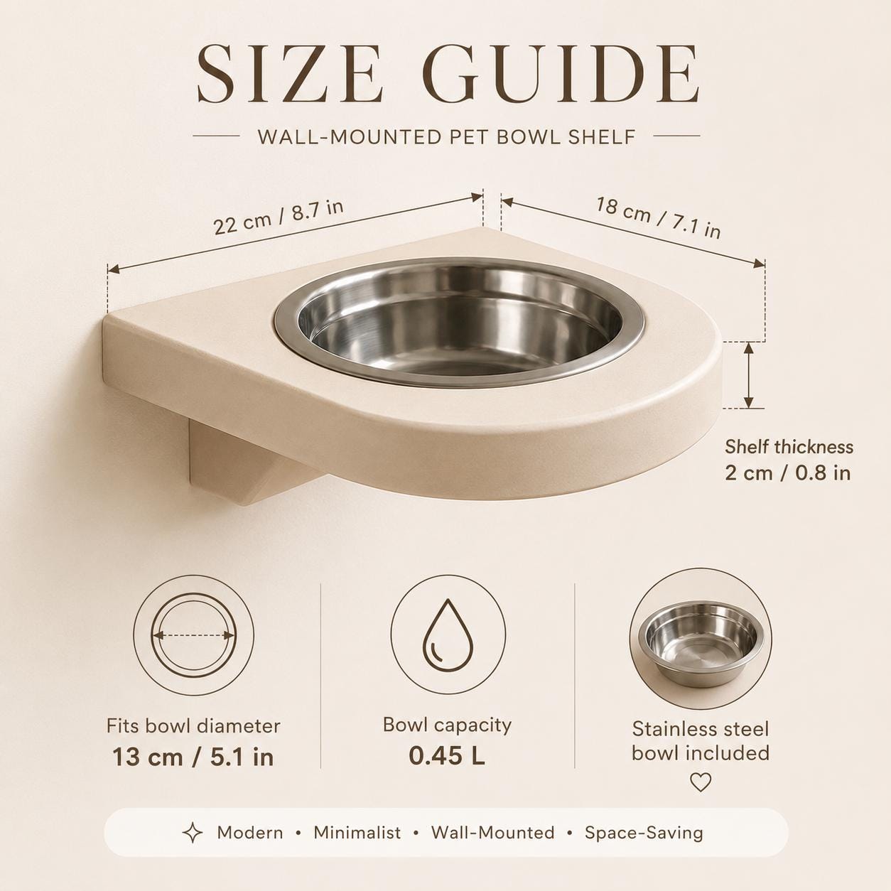 Wall Mounted Cat Feeder Shelf with Bowl, Modern Cat Feeding Station, Elevated Cat Bowl Shelf, Minimalist Pet Bowl Holder - Image 4