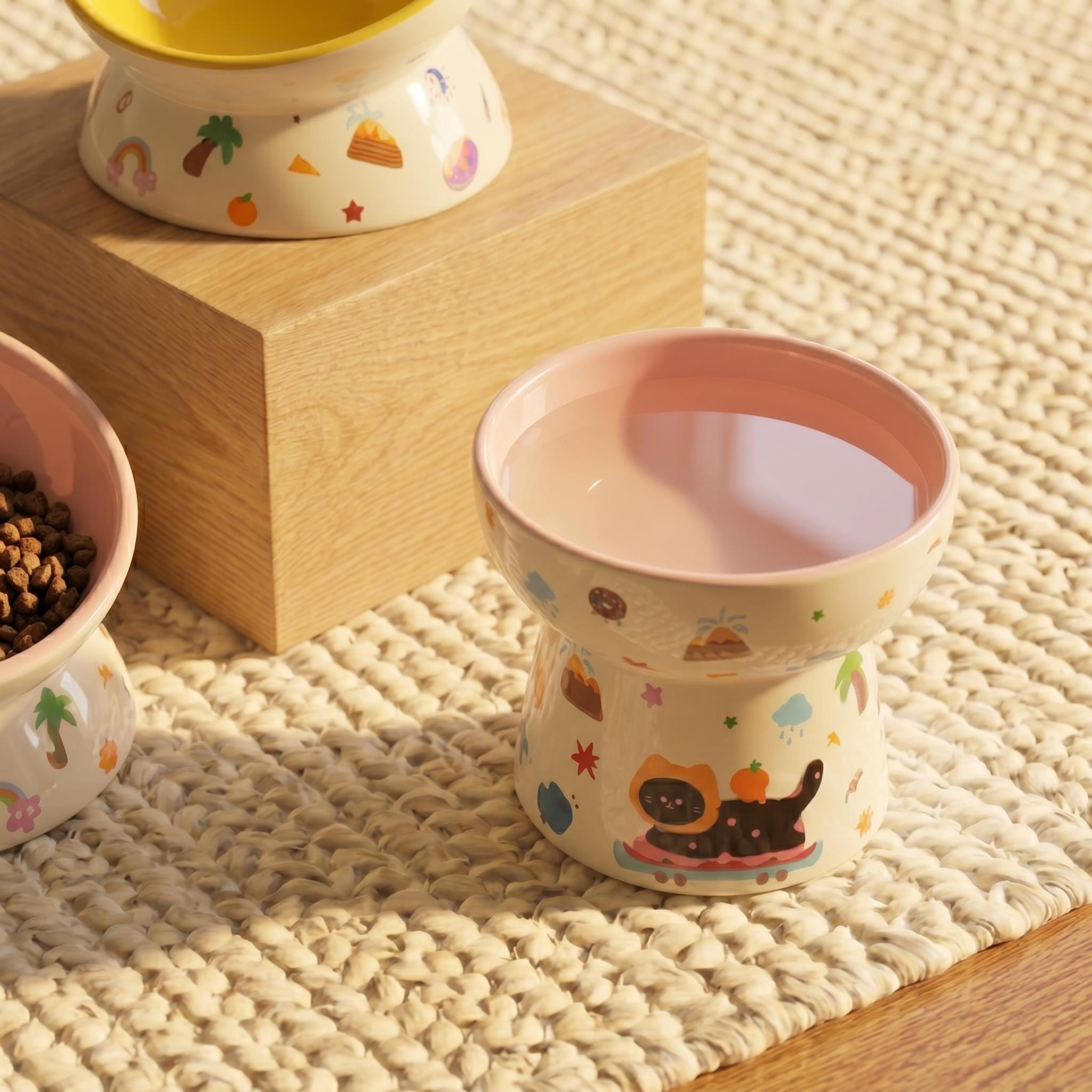Black Cat Ceramic Elevated Cat Bowl, Tilted Pet Feeder, Whisker Friendly Dish - Image 2