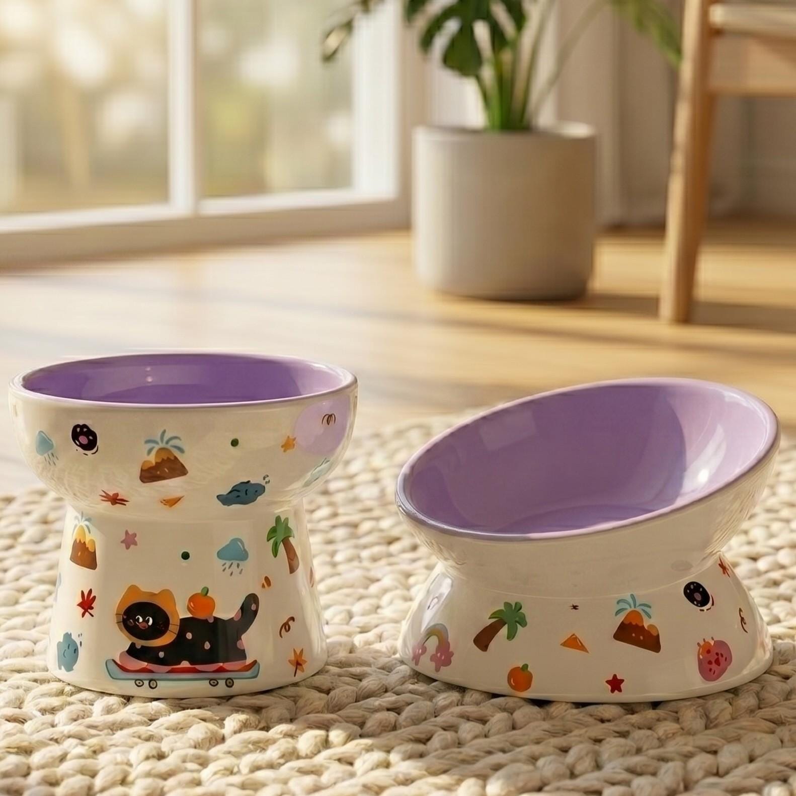 Black Cat Ceramic Elevated Cat Bowl, Tilted Pet Feeder, Whisker Friendly Dish - Image 7