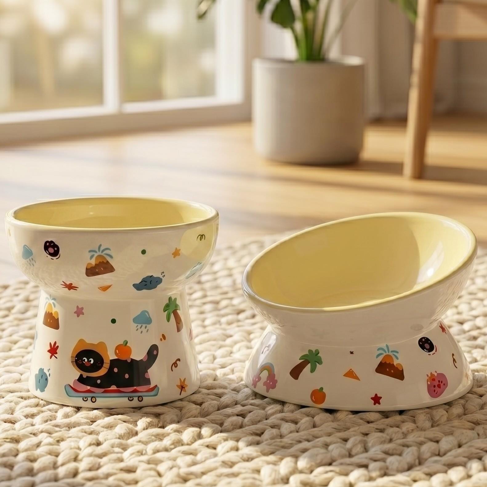 Black Cat Ceramic Elevated Cat Bowl, Tilted Pet Feeder, Whisker Friendly Dish - Image 8
