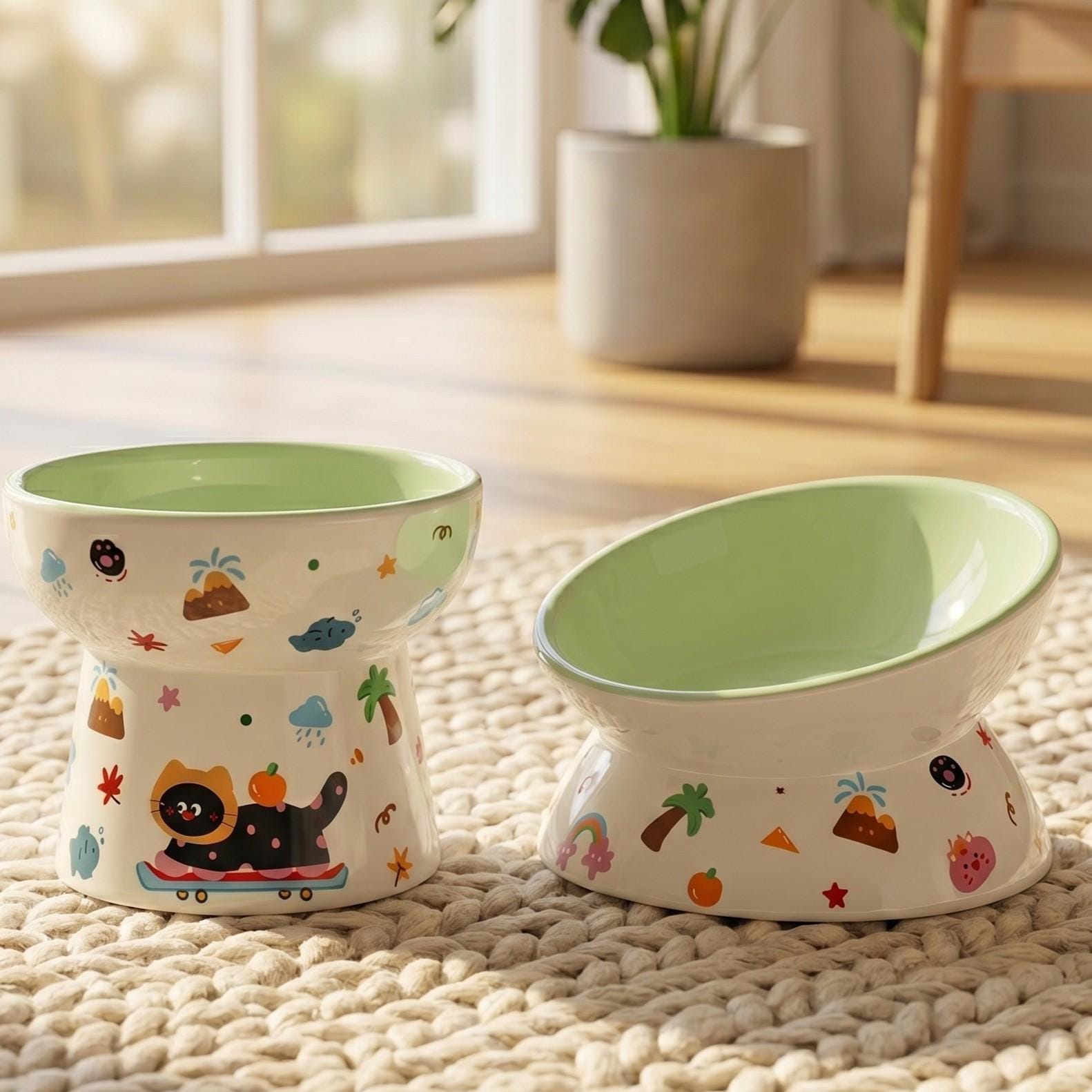 Black Cat Ceramic Elevated Cat Bowl, Tilted Pet Feeder, Whisker Friendly Dish - Image 10
