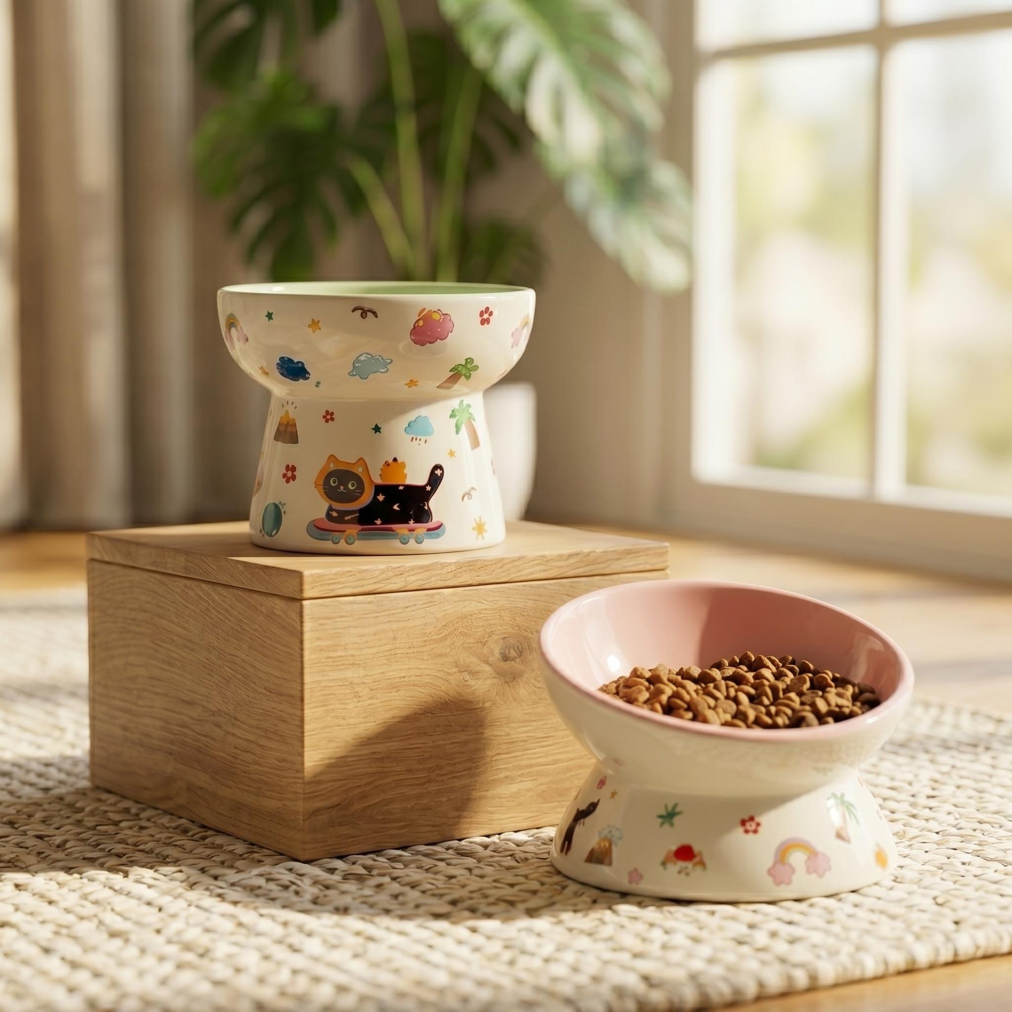 Black Cat Ceramic Elevated Cat Bowl, Tilted Pet Feeder, Whisker Friendly Dish - Image 4