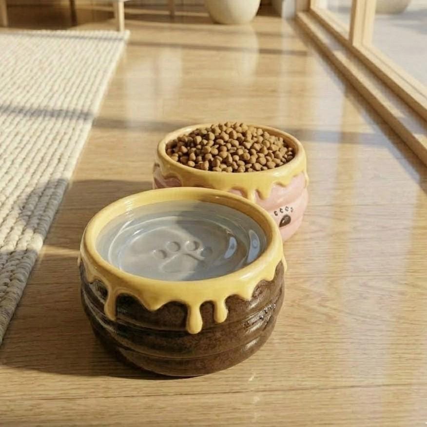 Bee Hive Ceramic Cat Bowl, Elevated Pet Feeder, Whisker Friendly Dish - Image 3