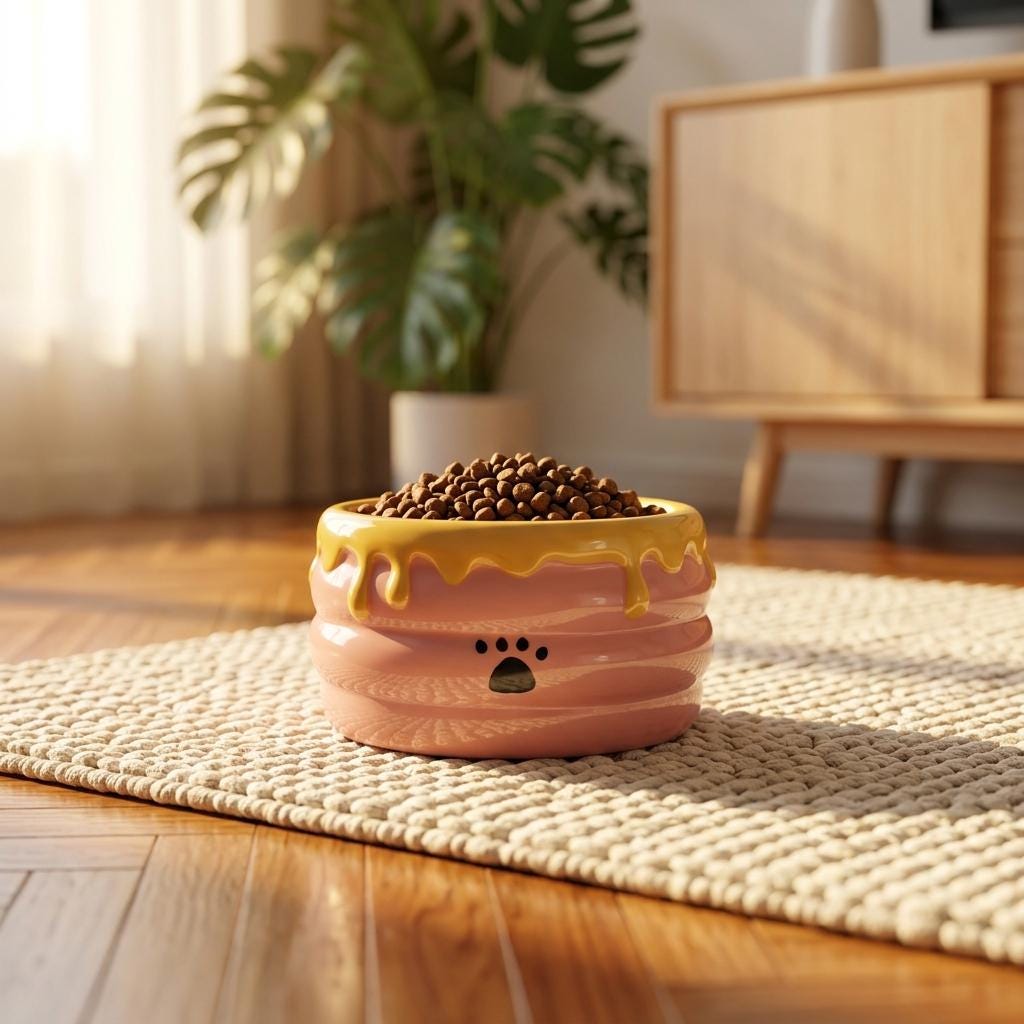 Bee Hive Ceramic Cat Bowl, Elevated Pet Feeder, Whisker Friendly Dish - Image 4